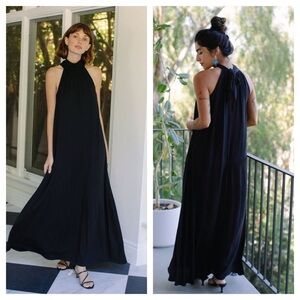 - Rachel pally / lotus crepe maxi dress tie back halter small s